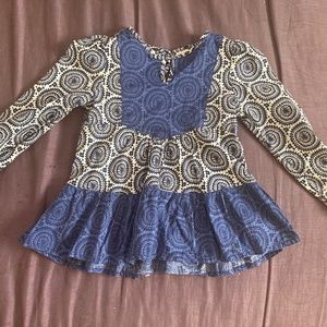 Arizona Girls Top Tunic Cotton Bohemian Blue White M 5